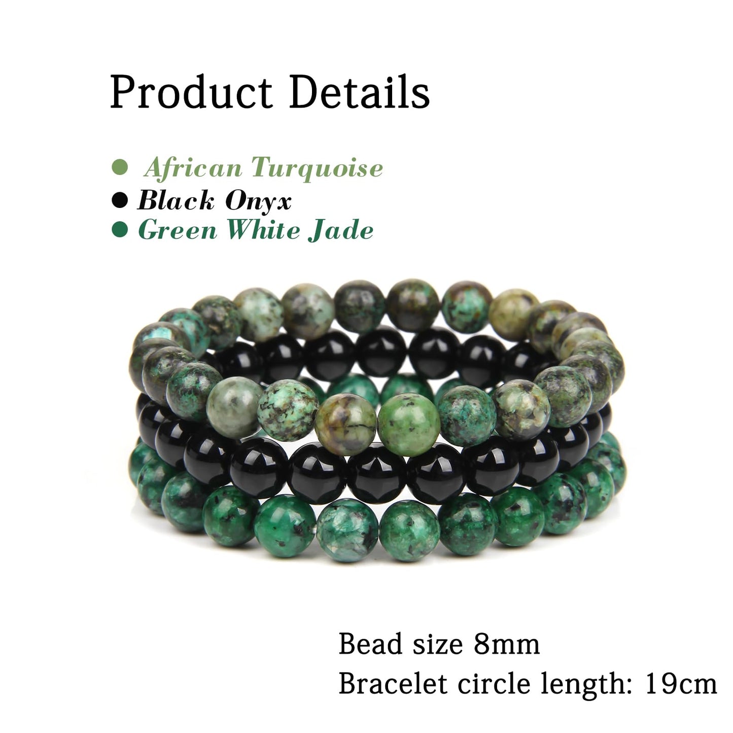 Chakra Bracelets 3PCS - Turquoise, Green Jade, Black Onyx