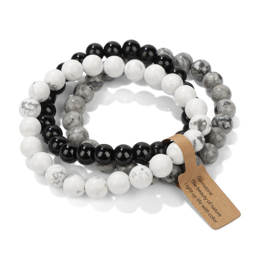 Chakra Bracelets 3PCS - White Howlite, Black Onyx, MapStone