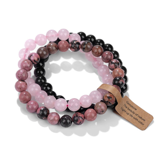 Chakra Bracelets 3PCS - Rose Quartz, Rhodonite, Black Onyx