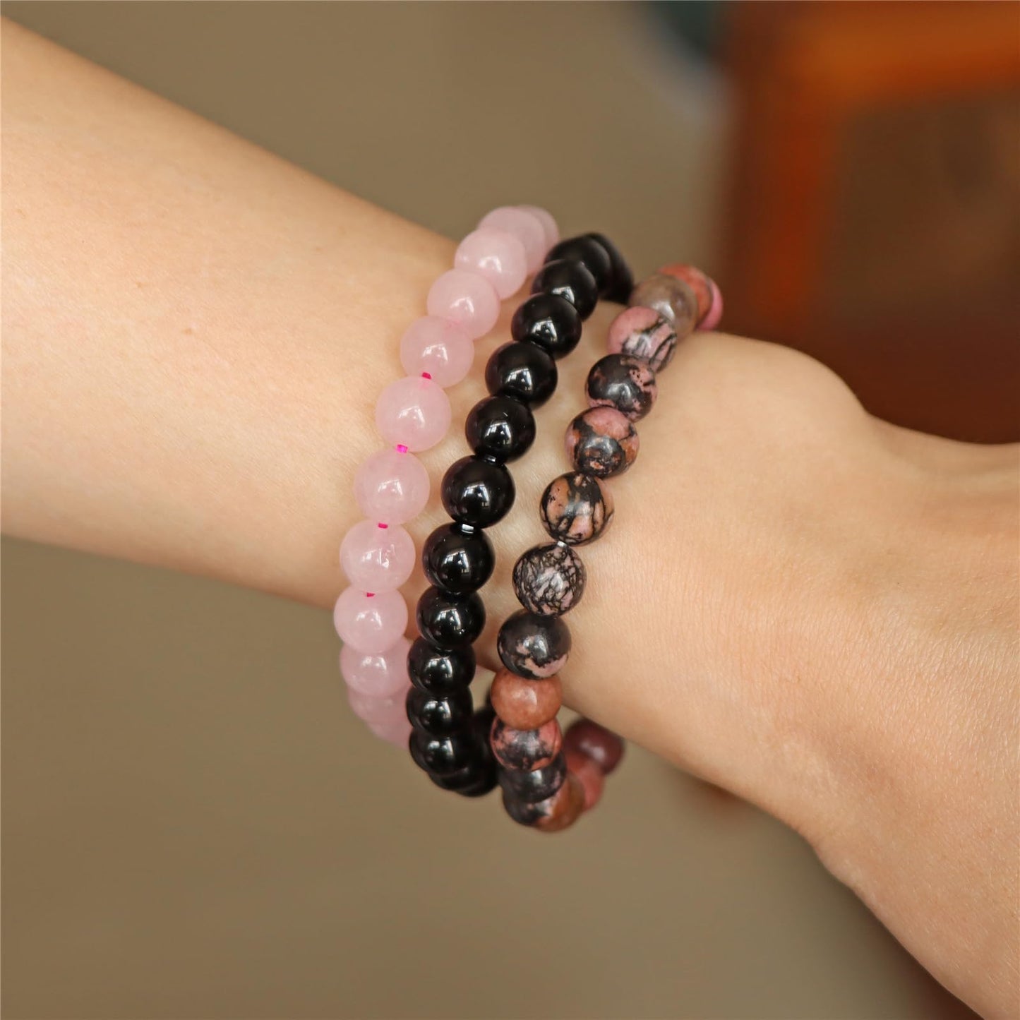 Chakra Bracelets 3PCS - Rose Quartz, Rhodonite, Black Onyx