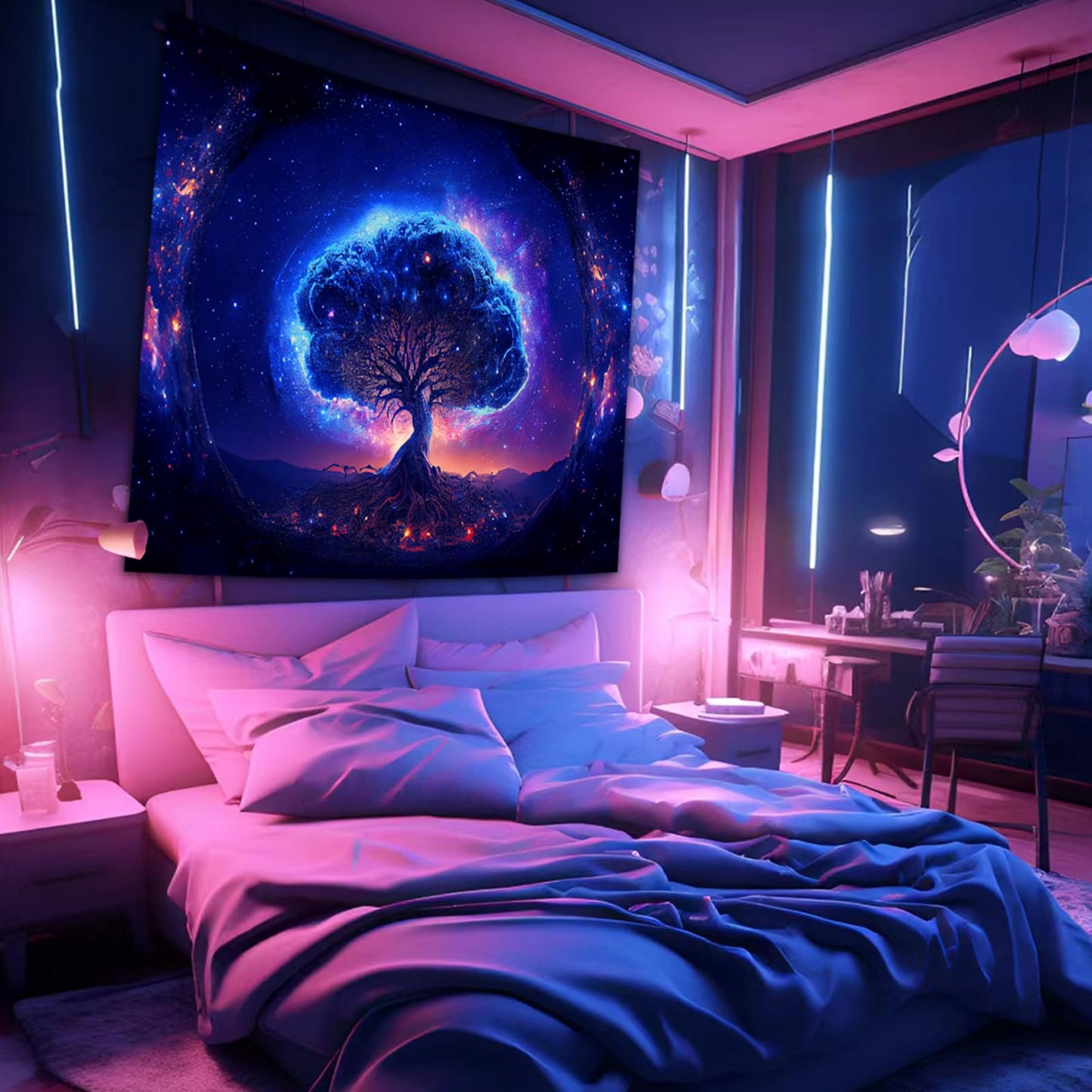 Blacklight Tree Tapestry