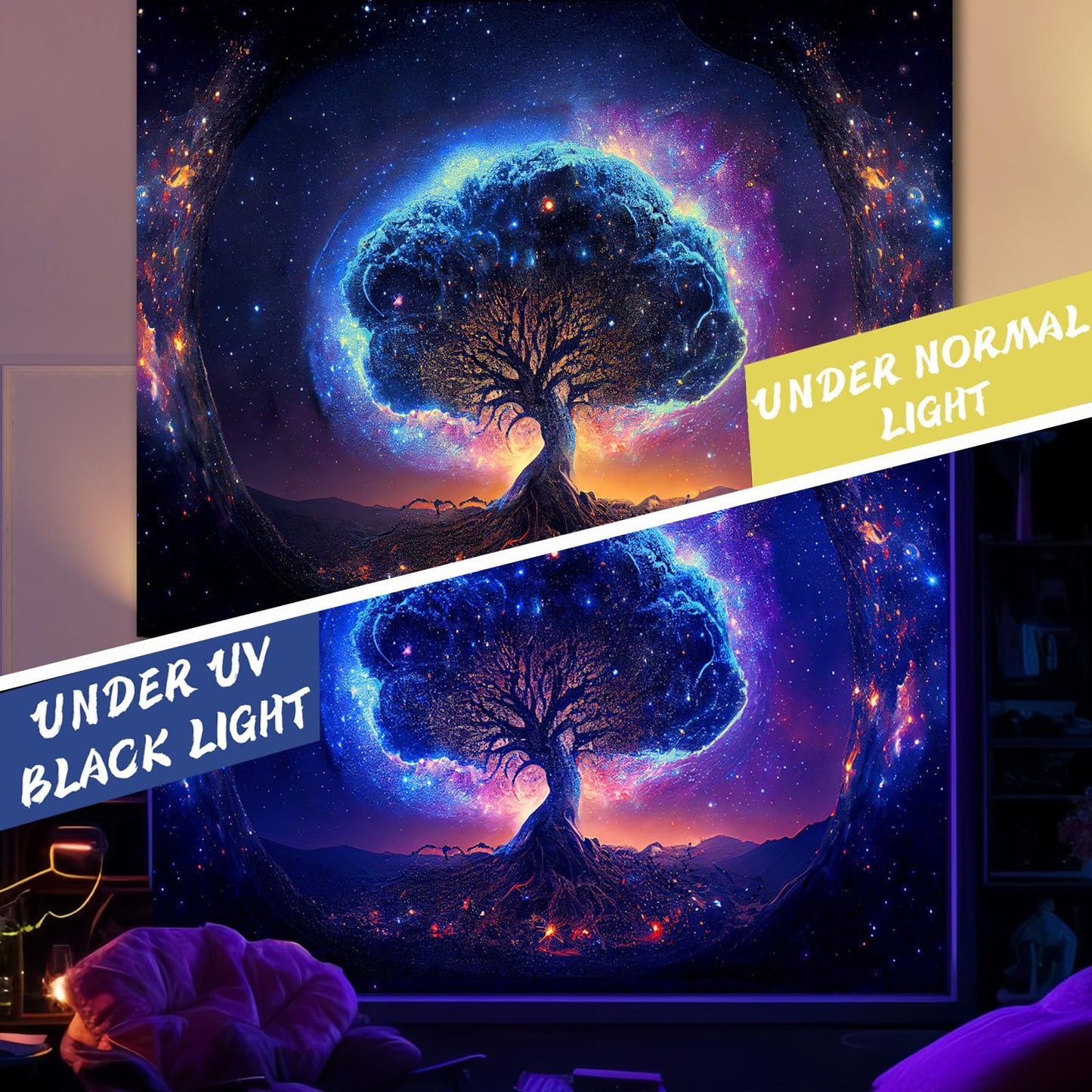 Blacklight Tree Tapestry